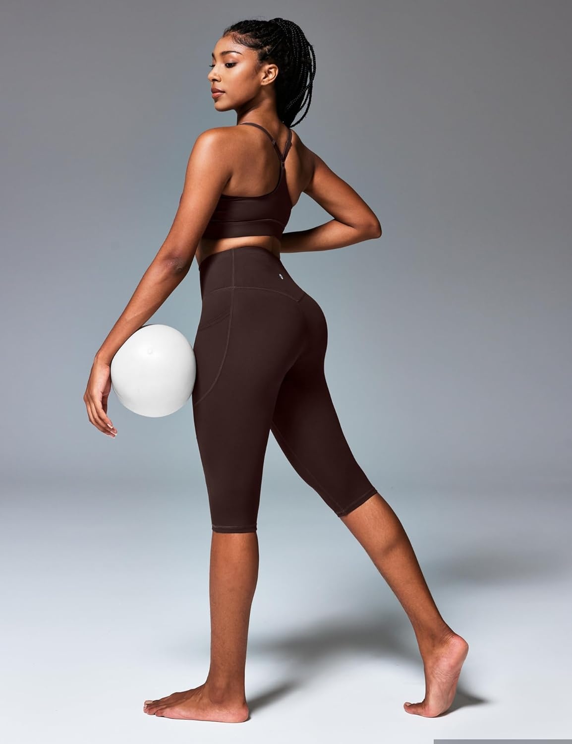 image:imageHeathyoga Capri Leggings with Pockets for Women Tummy Control Knee Length Leggings Yoga Pants Women Capri Pants WorkoutEspresso
