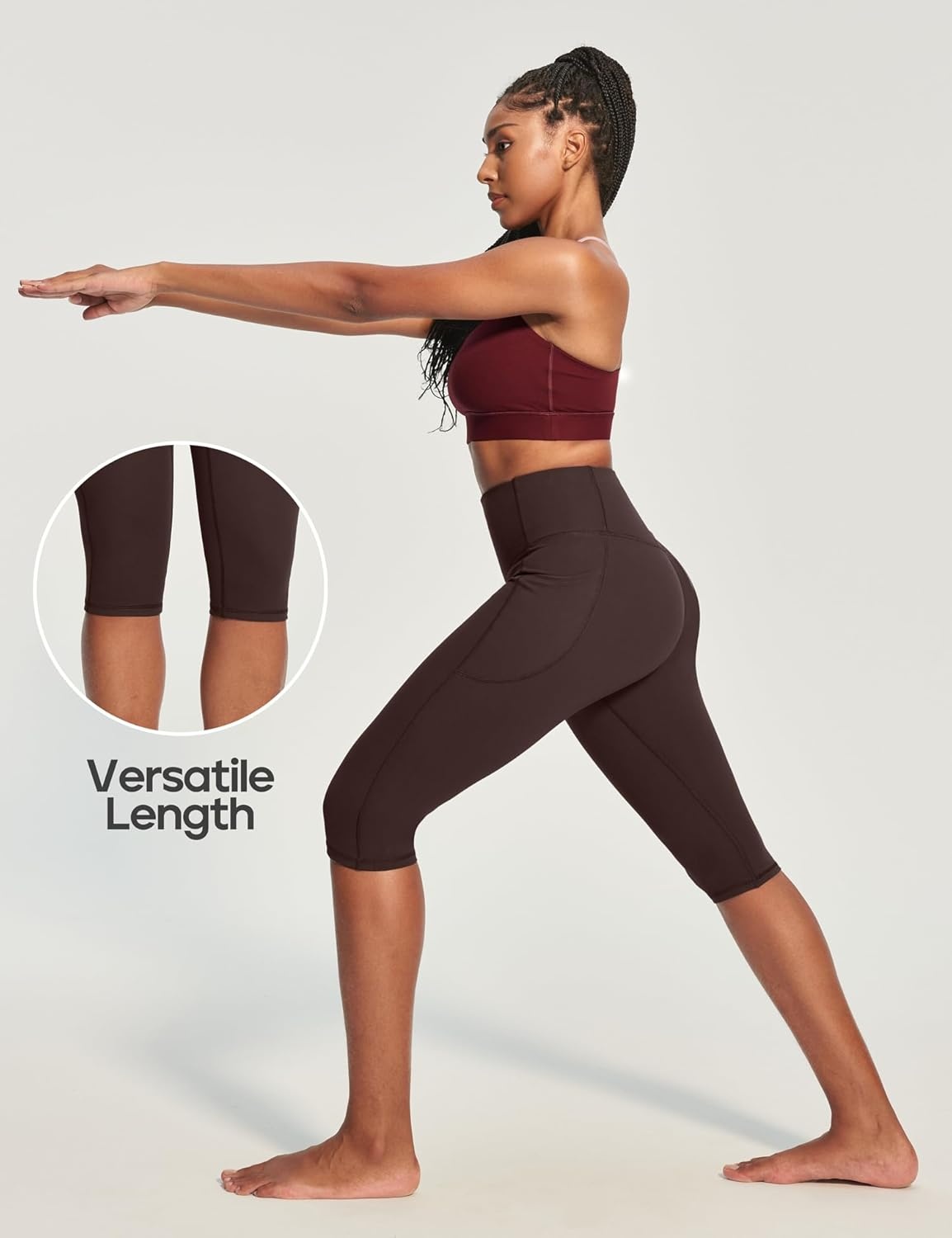 image:imageHeathyoga Capri Leggings with Pockets for Women Tummy Control Knee Length Leggings Yoga Pants Women Capri Pants WorkoutEspresso