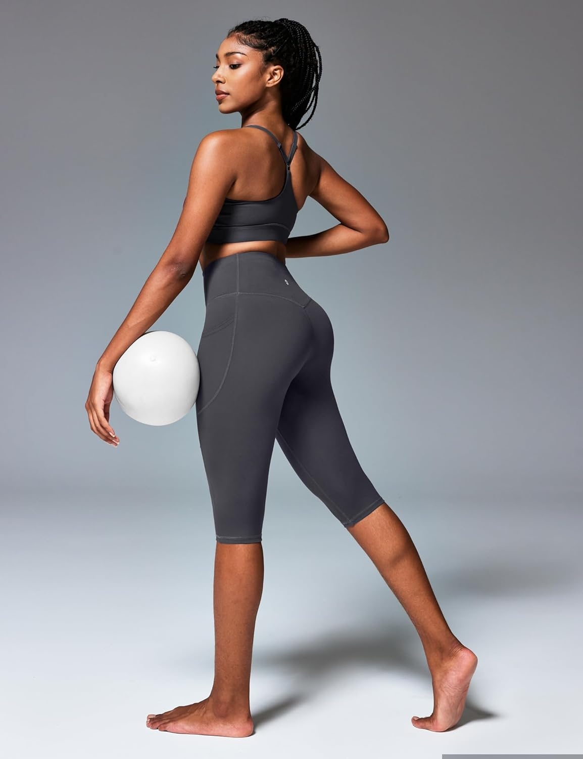 image:imageHeathyoga Capri Leggings with Pockets for Women Tummy Control Knee Length Leggings Yoga Pants Women Capri Pants WorkoutGrey