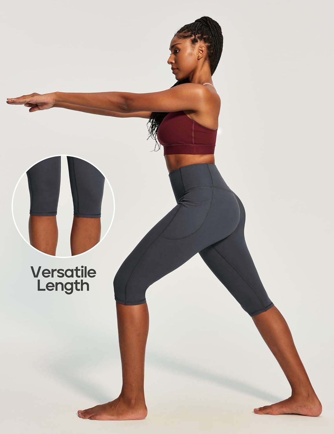 image:imageHeathyoga Capri Leggings with Pockets for Women Tummy Control Knee Length Leggings Yoga Pants Women Capri Pants WorkoutGrey