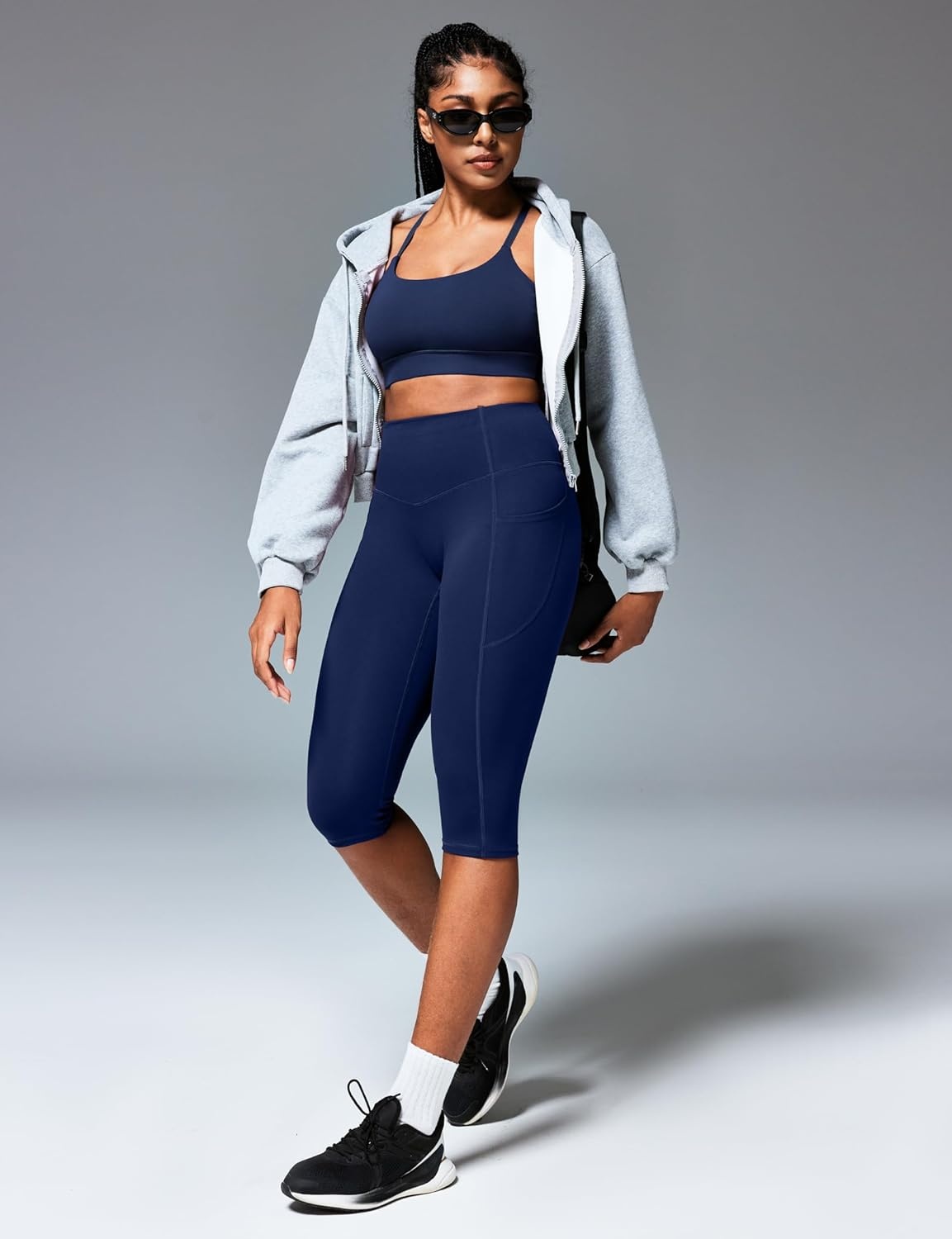 image:imageHeathyoga Capri Leggings with Pockets for Women Tummy Control Knee Length Leggings Yoga Pants Women Capri Pants WorkoutNavy Blue