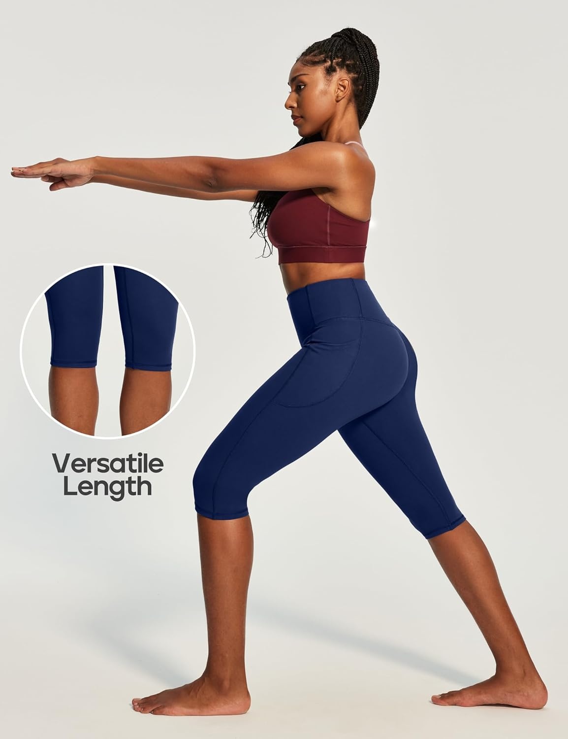 image:imageHeathyoga Capri Leggings with Pockets for Women Tummy Control Knee Length Leggings Yoga Pants Women Capri Pants WorkoutNavy Blue
