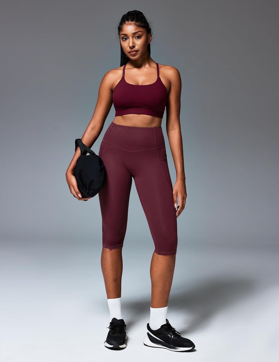 image:imageHeathyoga Capri Leggings with Pockets for Women Tummy Control Knee Length Leggings Yoga Pants Women Capri Pants WorkoutWine