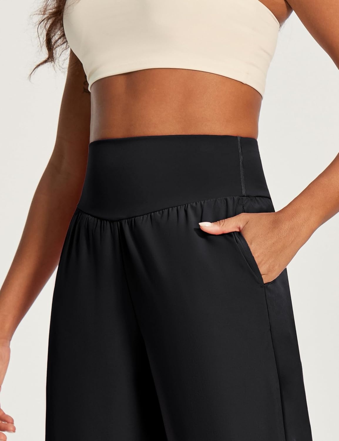 image:imageHeathyoga Capri Pants for Women Wide Leg Casual Pants for Women High Waist Lightweight Capris for Summer with Pockets LoungeBlack