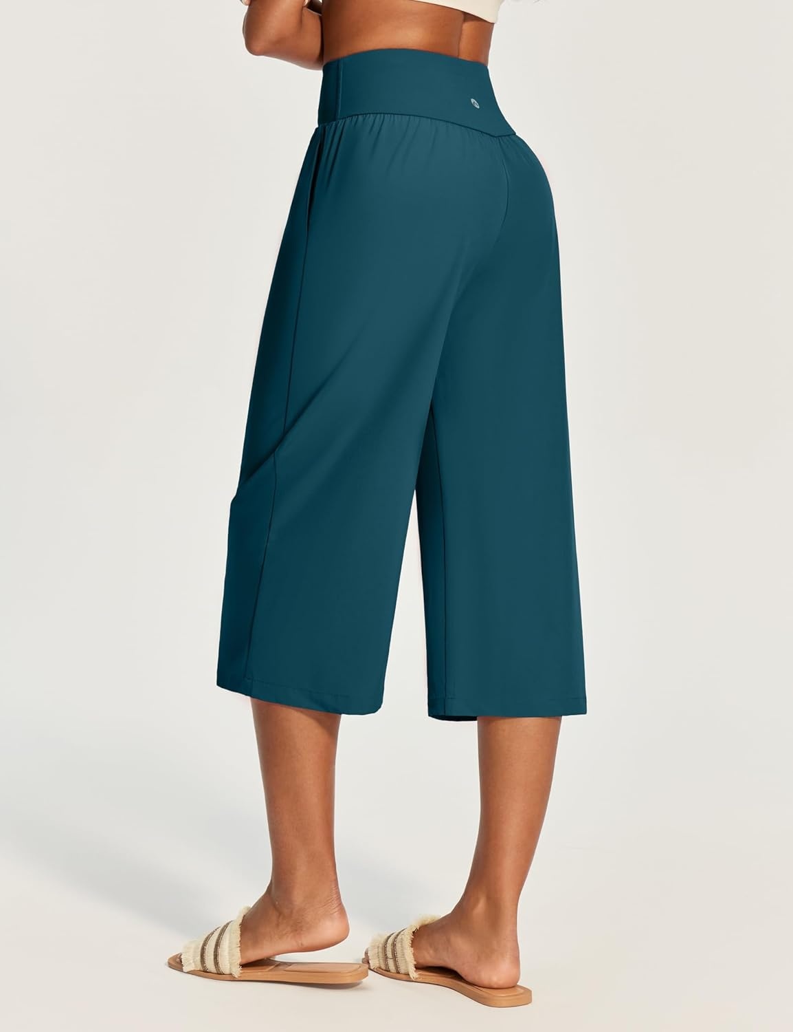 image:imageHeathyoga Capri Pants for Women Wide Leg Casual Pants for Women High Waist Lightweight Capris for Summer with Pockets LoungeBlue