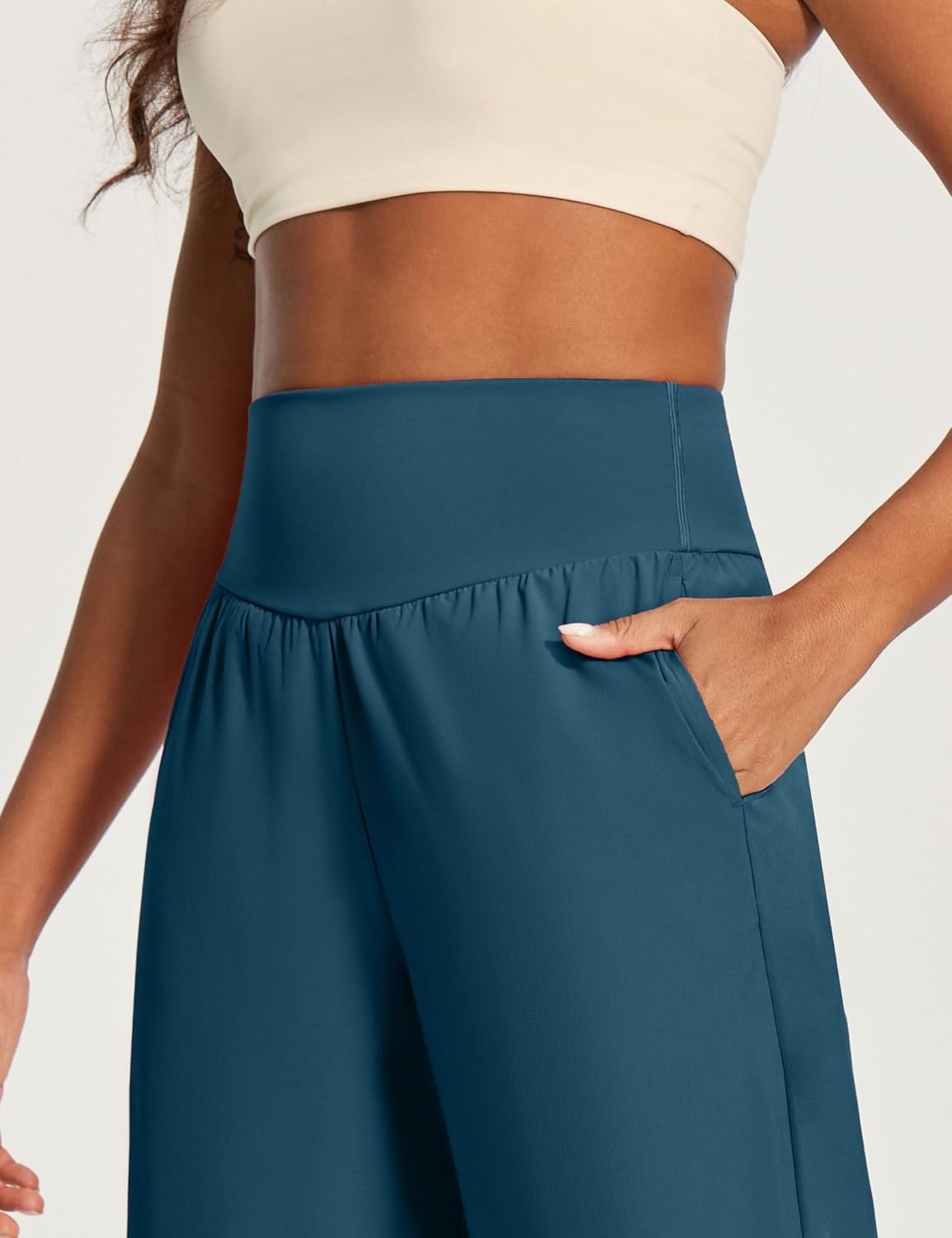 image:imageHeathyoga Capri Pants for Women Wide Leg Casual Pants for Women High Waist Lightweight Capris for Summer with Pockets LoungeBlue