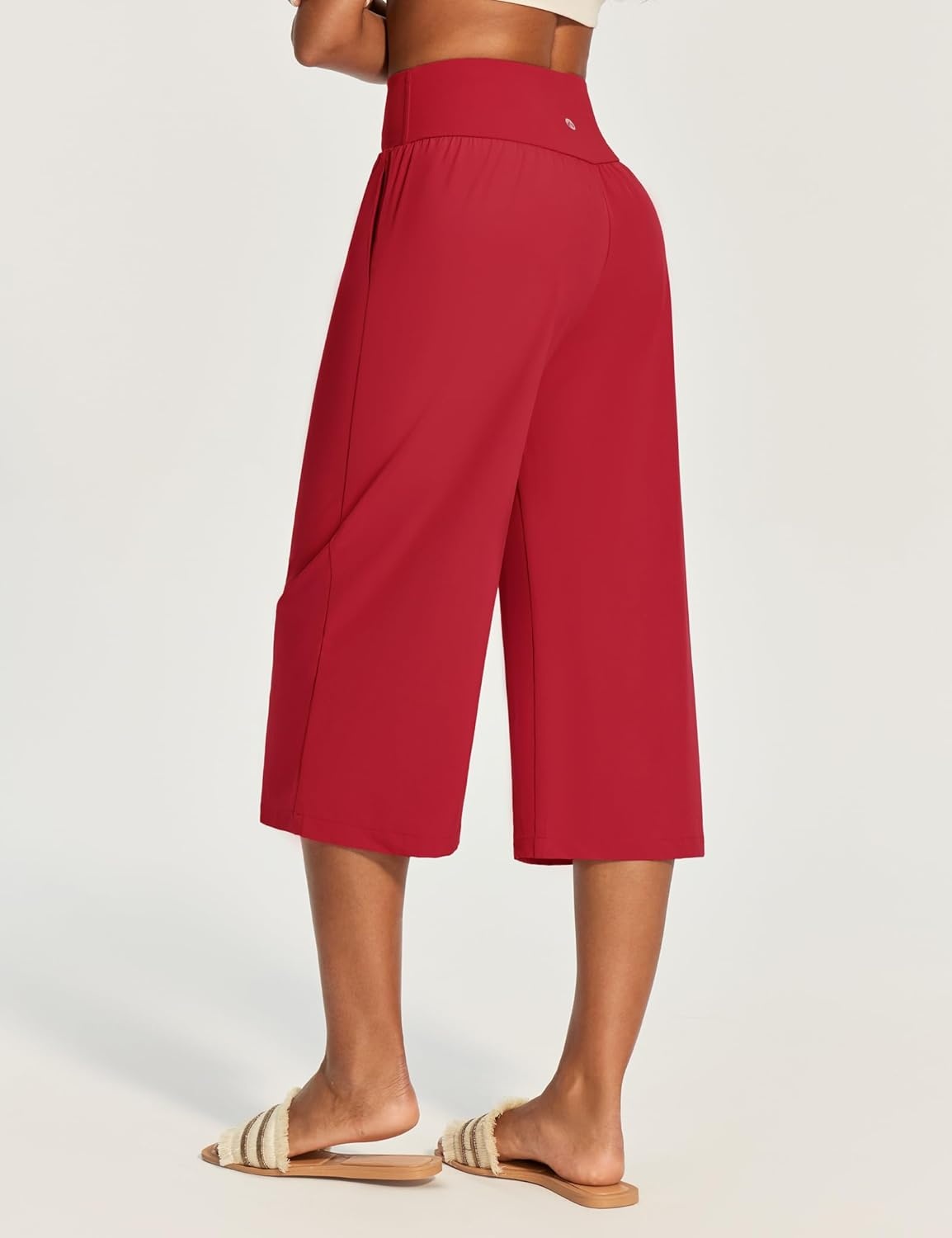 image:imageHeathyoga Capri Pants for Women Wide Leg Casual Pants for Women High Waist Lightweight Capris for Summer with Pockets LoungeRed