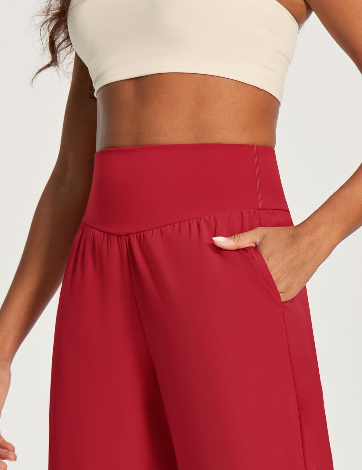 image:imageHeathyoga Capri Pants for Women Wide Leg Casual Pants for Women High Waist Lightweight Capris for Summer with Pockets LoungeRed