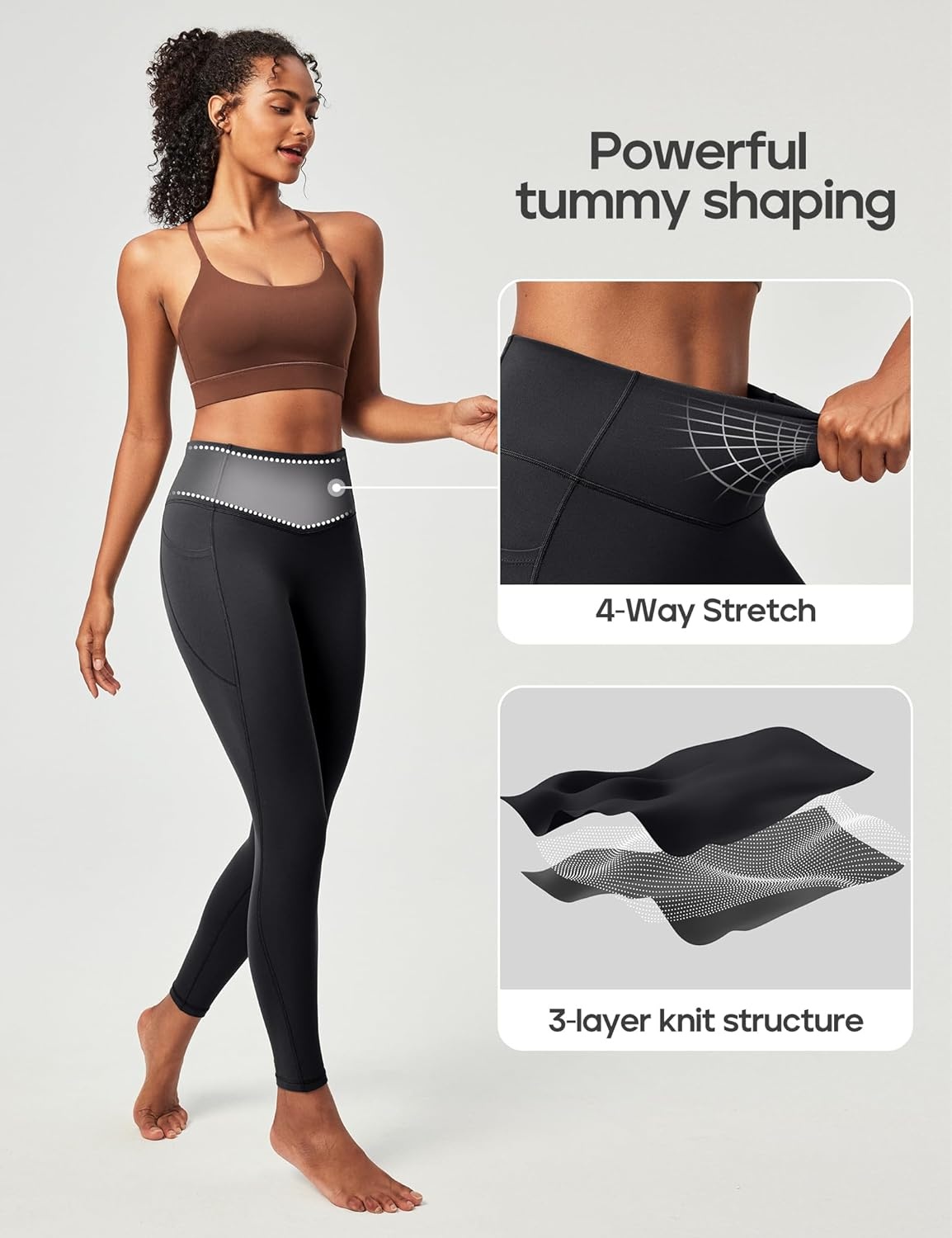 image:imageHeathyoga Compression Leggings for Women Tummy Control No Front Seam Leggings with Pockets for Women Workout Yoga PantsBlack