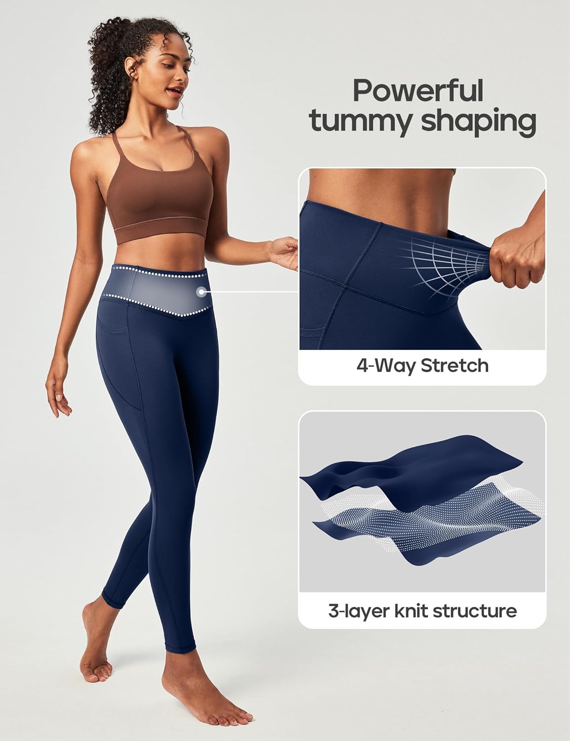 image:imageHeathyoga Compression Leggings for Women Tummy Control No Front Seam Leggings with Pockets for Women Workout Yoga PantsBlue