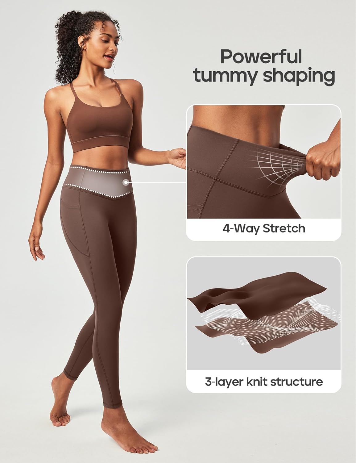image:imageHeathyoga Compression Leggings for Women Tummy Control No Front Seam Leggings with Pockets for Women Workout Yoga PantsBrown