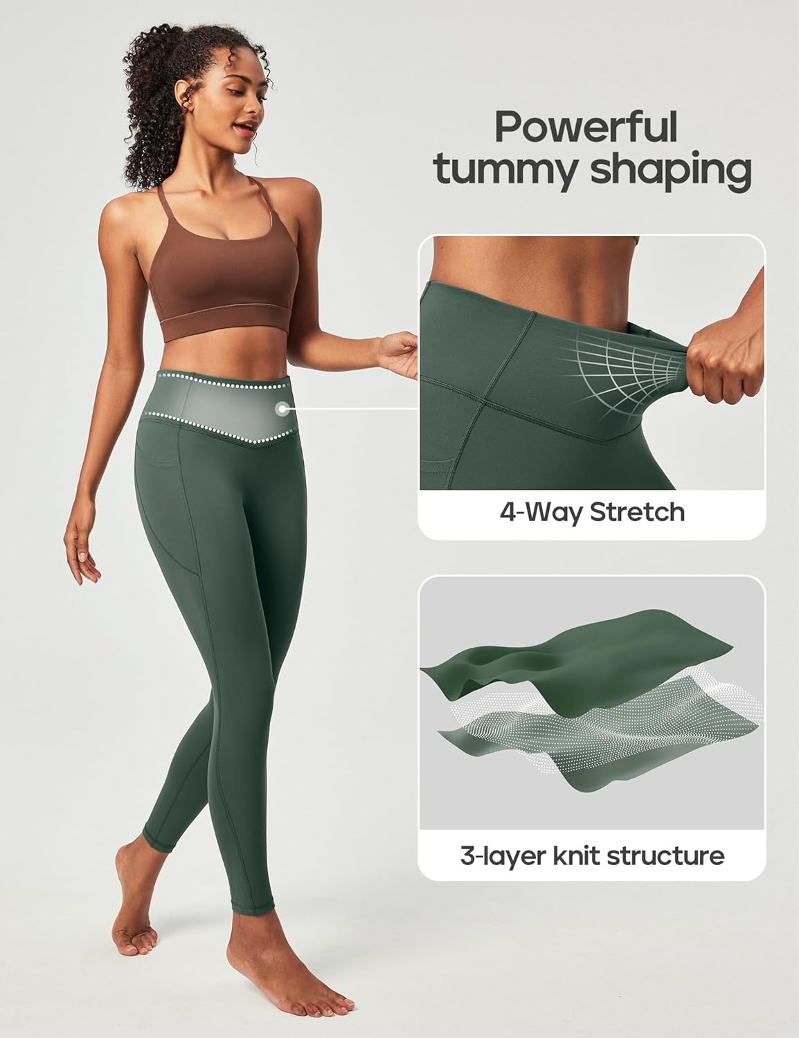 image:imageHeathyoga Compression Leggings for Women Tummy Control No Front Seam Leggings with Pockets for Women Workout Yoga PantsDark Olive Green