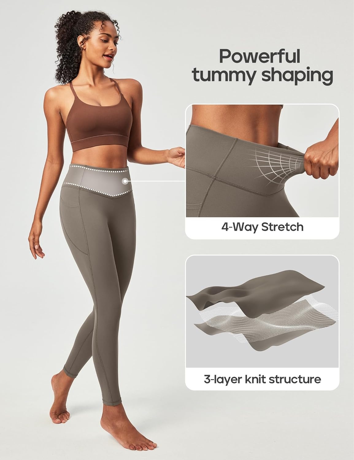 image:imageHeathyoga Compression Leggings for Women Tummy Control No Front Seam Leggings with Pockets for Women Workout Yoga PantsDawn Brown