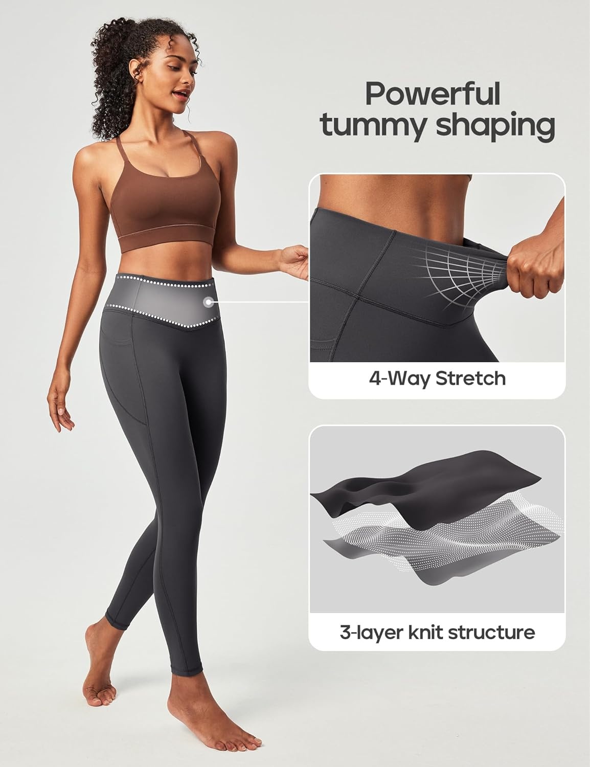 image:imageHeathyoga Compression Leggings for Women Tummy Control No Front Seam Leggings with Pockets for Women Workout Yoga PantsGrey