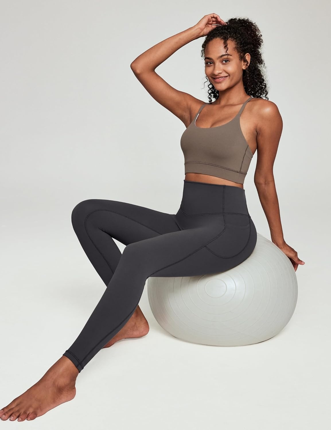 image:imageHeathyoga Compression Leggings for Women Tummy Control No Front Seam Leggings with Pockets for Women Workout Yoga PantsGrey