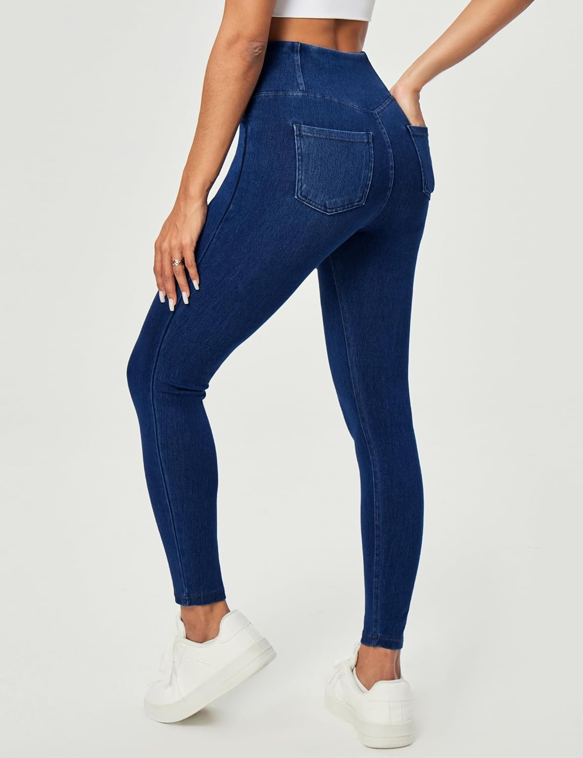 image:imageHeathyoga Crossover Jeggings for Women Tummy Control Pull on Stretchy Jeans for Women High Waisted Skinny JeansDark Blue