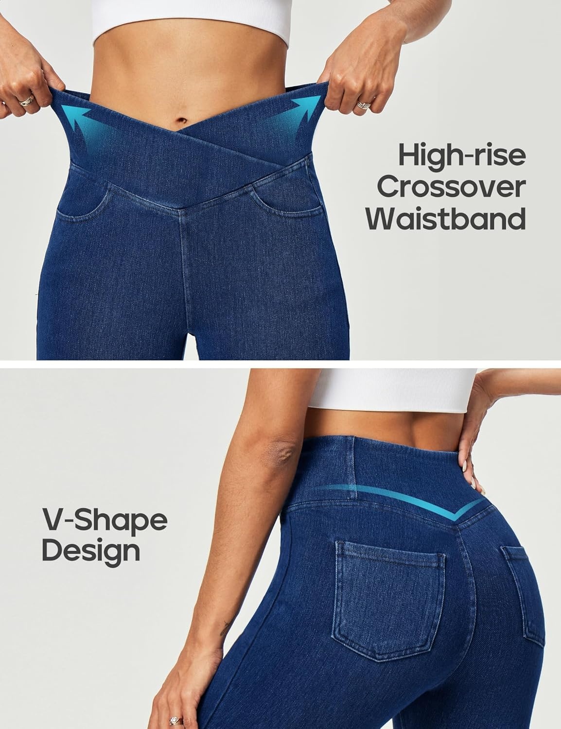 image:imageHeathyoga Crossover Jeggings for Women Tummy Control Pull on Stretchy Jeans for Women High Waisted Skinny JeansDark Blue