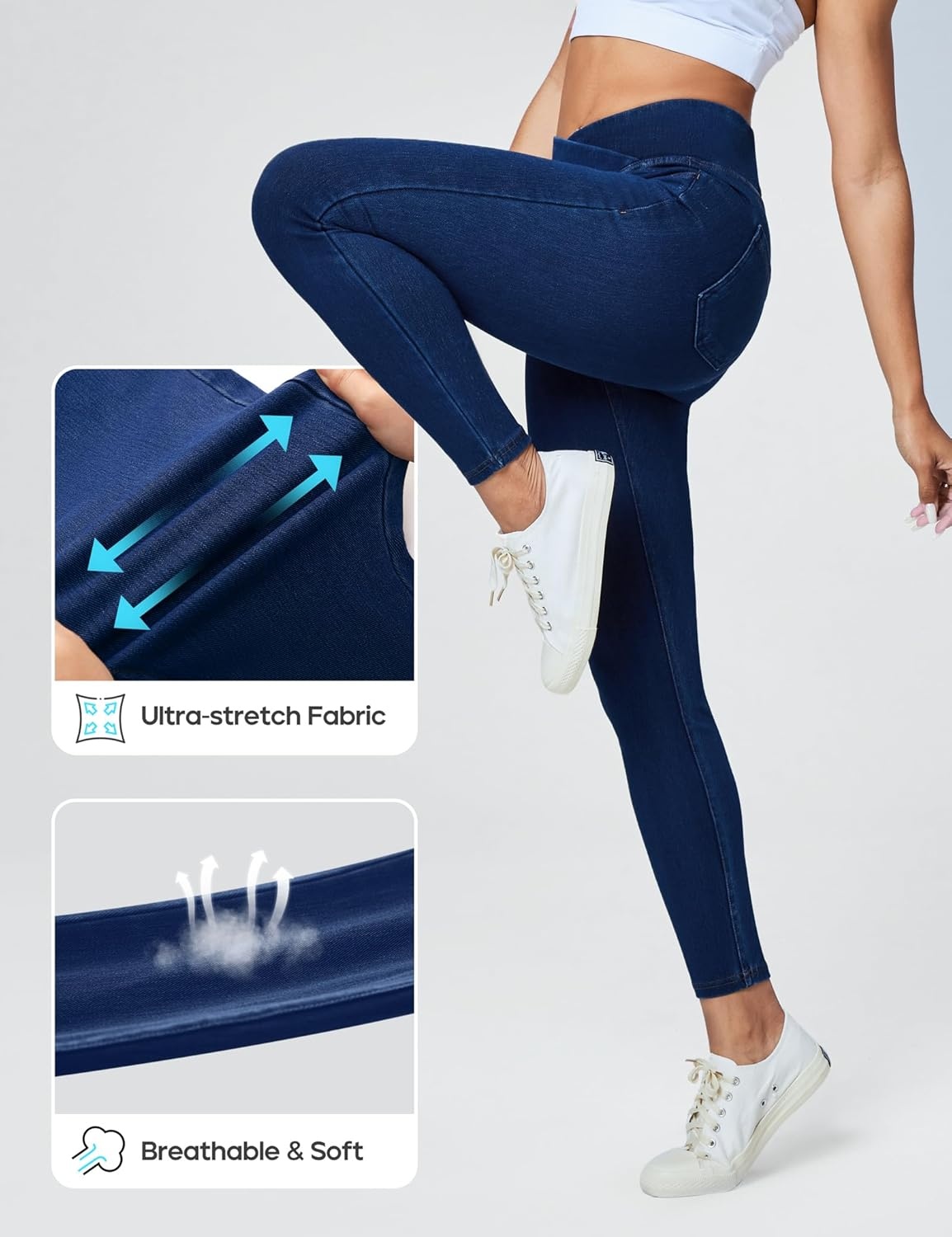image:imageHeathyoga Crossover Jeggings for Women Tummy Control Pull on Stretchy Jeans for Women High Waisted Skinny JeansDark Blue