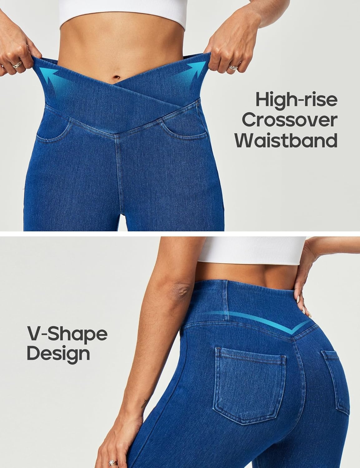 image:imageHeathyoga Crossover Jeggings for Women Tummy Control Pull on Stretchy Jeans for Women High Waisted Skinny JeansLight Blue