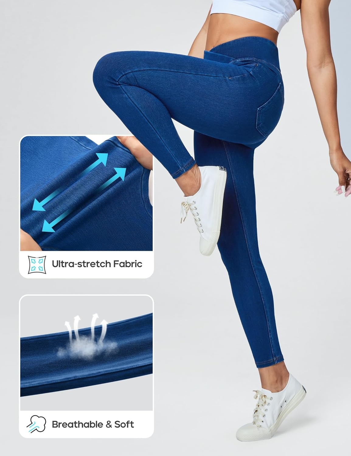 image:imageHeathyoga Crossover Jeggings for Women Tummy Control Pull on Stretchy Jeans for Women High Waisted Skinny JeansLight Blue