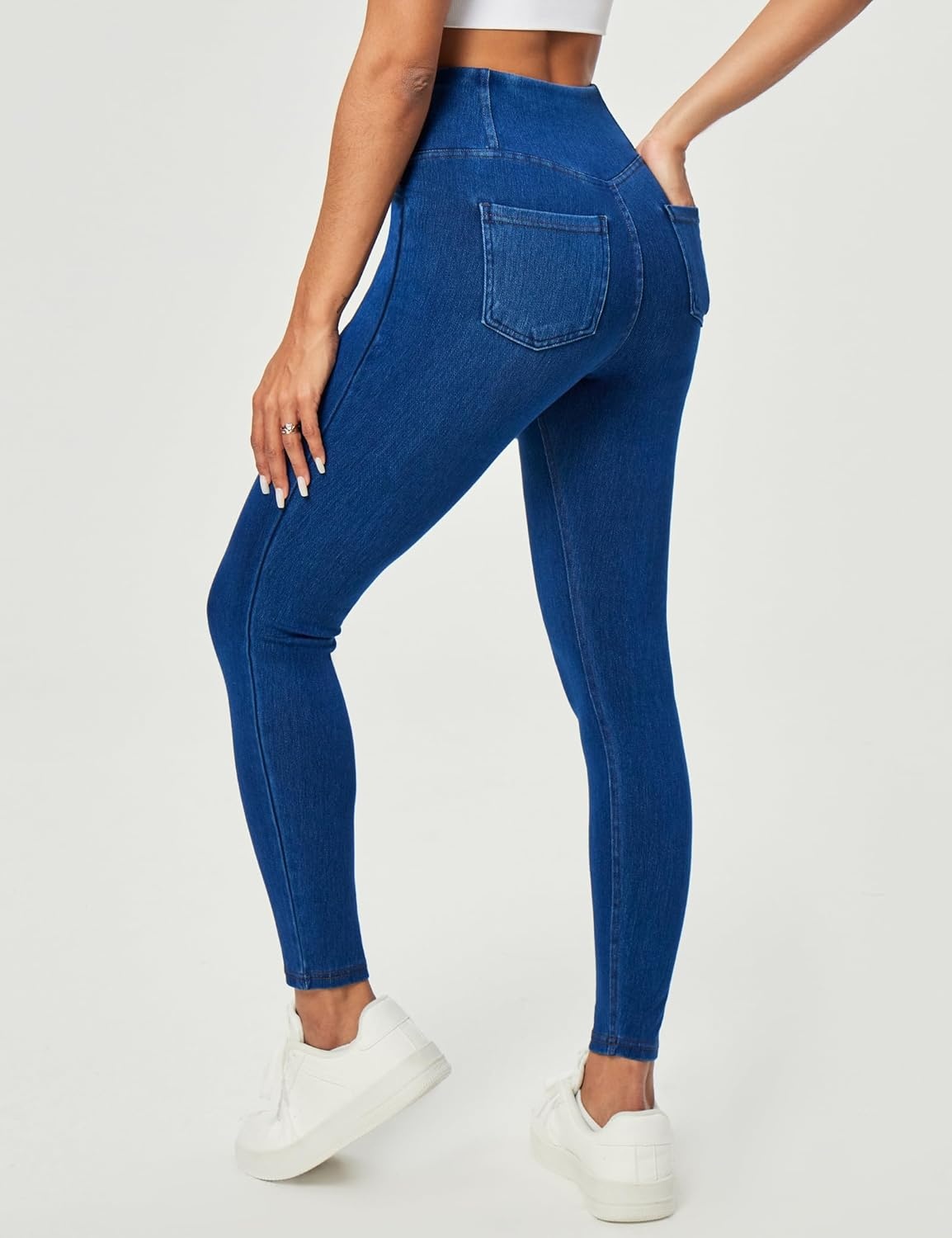 image:imageHeathyoga Crossover Jeggings for Women Tummy Control Pull on Stretchy Jeans for Women High Waisted Skinny JeansLight Blue