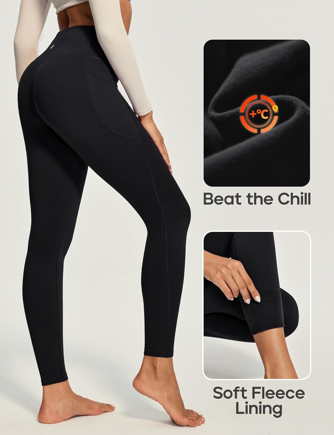 image:imageHeathyoga Fleece Lined Leggings Women with Pockets Thermal Leggings for Women Tummy Control Warm Winter Pants Yoga PantsBlack