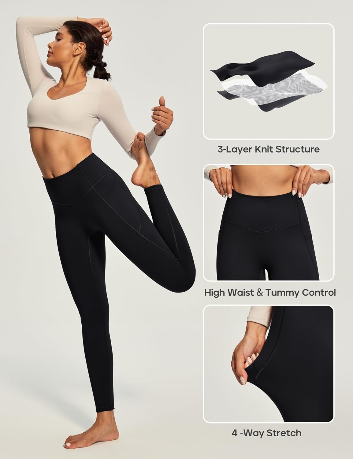 image:imageHeathyoga Fleece Lined Leggings Women with Pockets Thermal Leggings for Women Tummy Control Warm Winter Pants Yoga PantsBlack