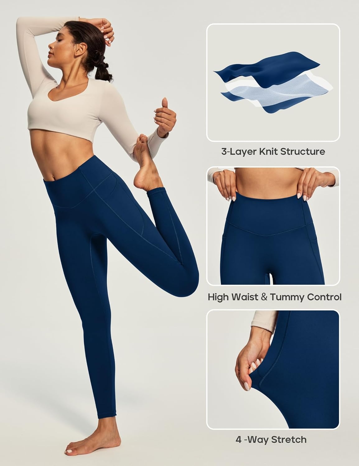 image:imageHeathyoga Fleece Lined Leggings Women with Pockets Thermal Leggings for Women Tummy Control Warm Winter Pants Yoga PantsDarkblue