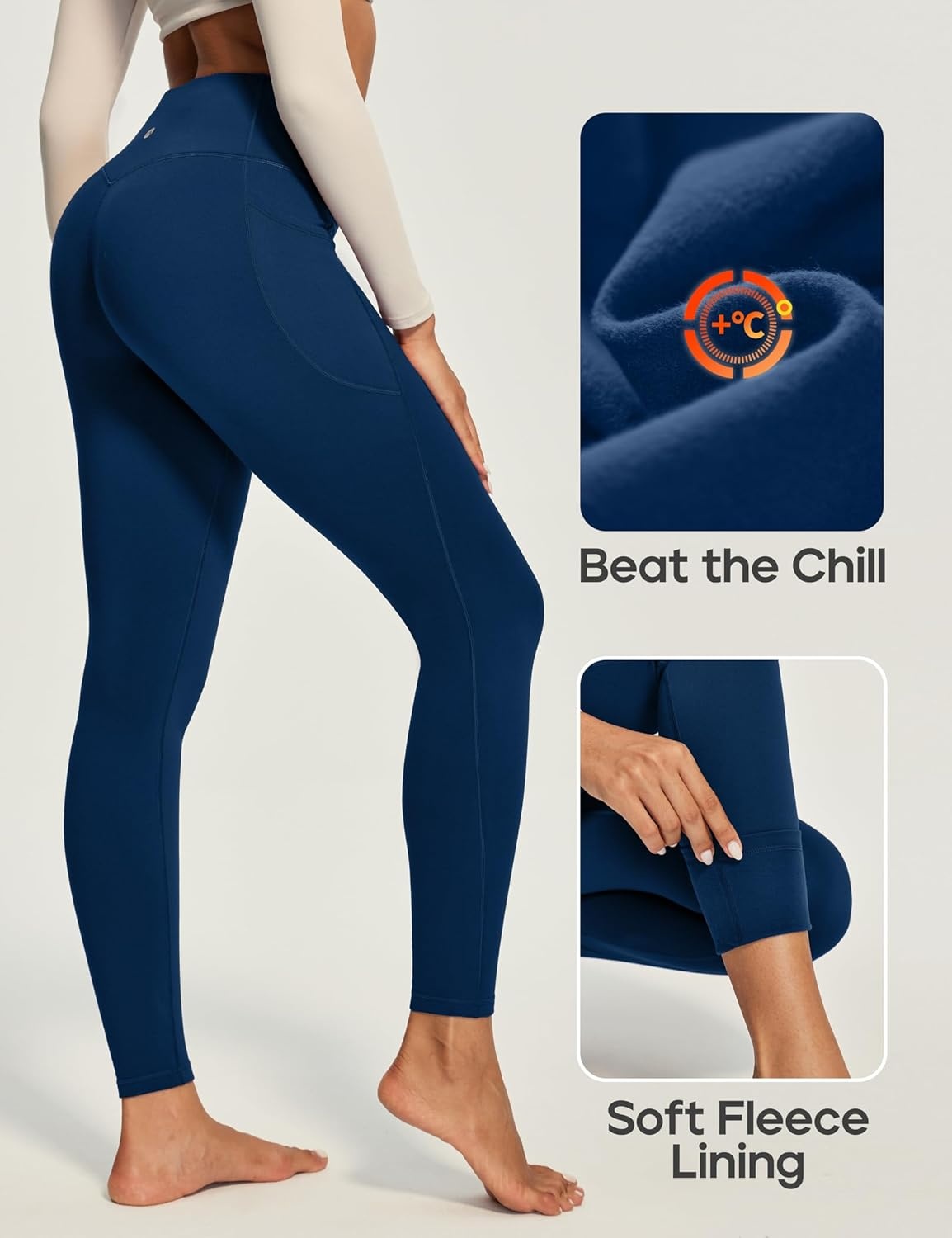 image:imageHeathyoga Fleece Lined Leggings Women with Pockets Thermal Leggings for Women Tummy Control Warm Winter Pants Yoga PantsDarkblue