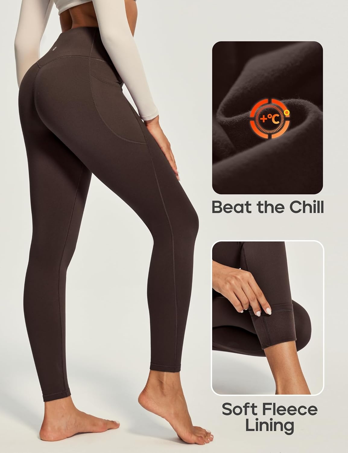 image:imageHeathyoga Fleece Lined Leggings Women with Pockets Thermal Leggings for Women Tummy Control Warm Winter Pants Yoga PantsEspresso
