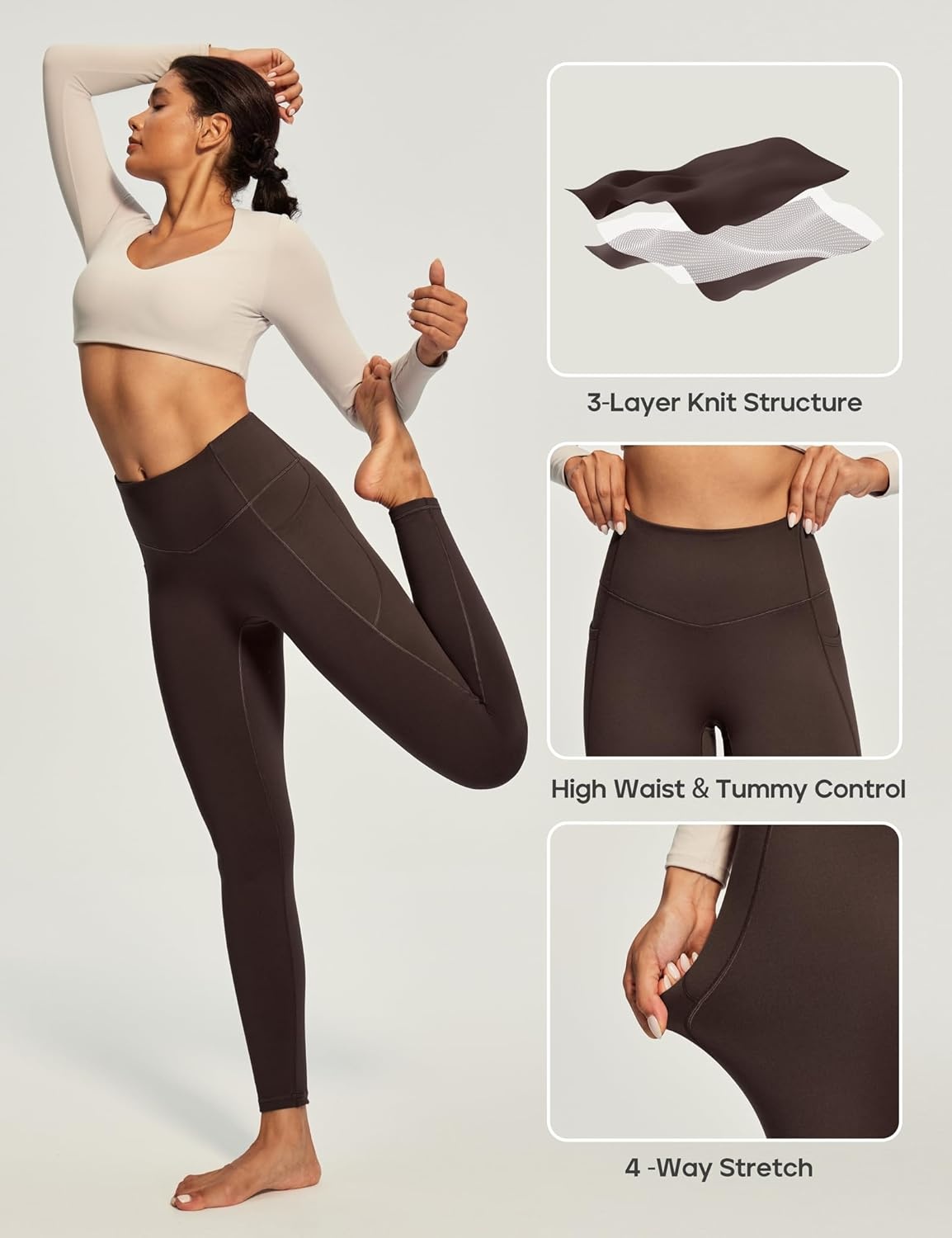 image:imageHeathyoga Fleece Lined Leggings Women with Pockets Thermal Leggings for Women Tummy Control Warm Winter Pants Yoga PantsEspresso