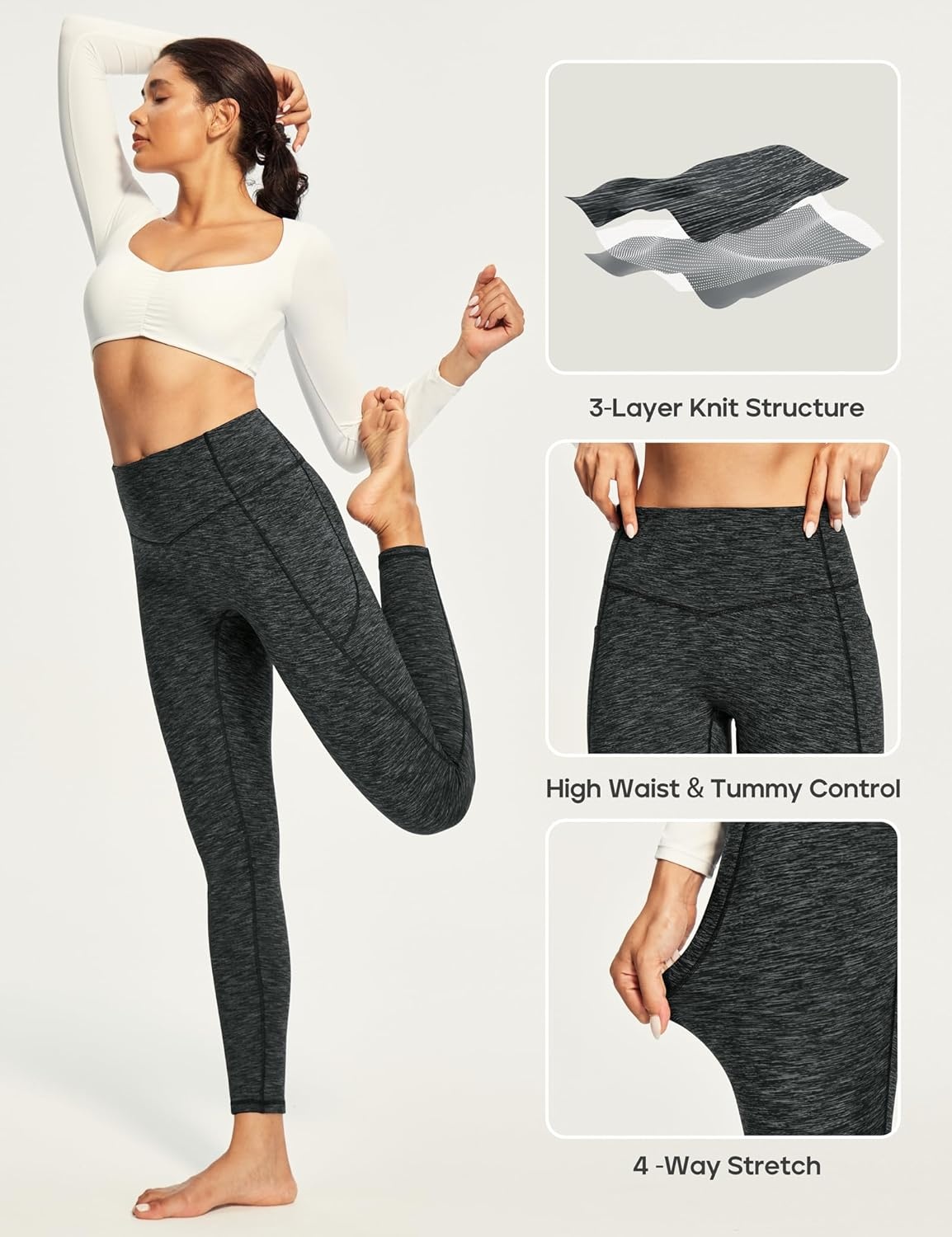 image:imageHeathyoga Fleece Lined Leggings Women with Pockets Thermal Leggings for Women Tummy Control Warm Winter Pants Yoga PantsInk