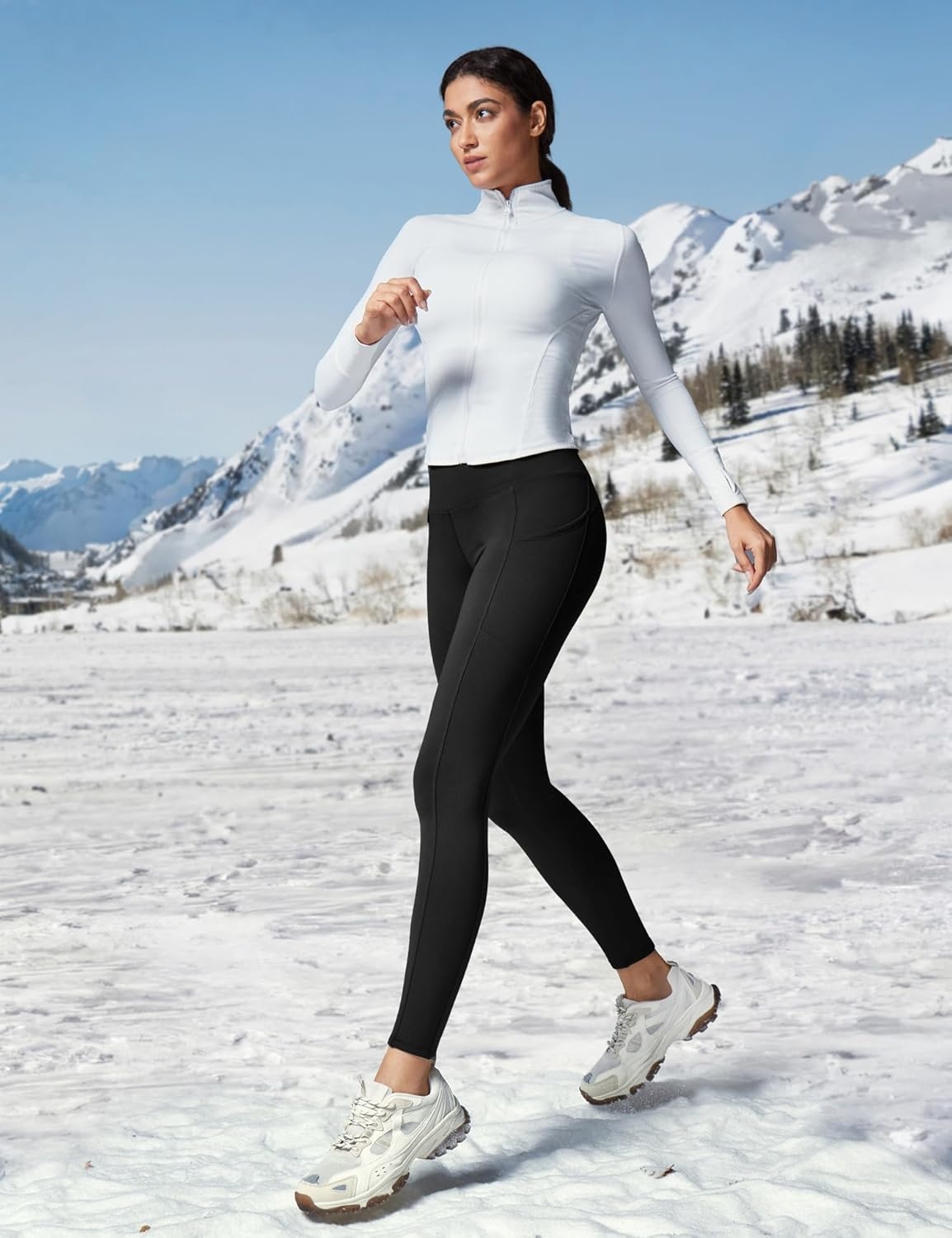image:imageHeathyoga Fleece Lined Leggings Women with Pockets Waterproof Hiking Pants Women Warm Thermal Leggings Winter Pants RunningBlack