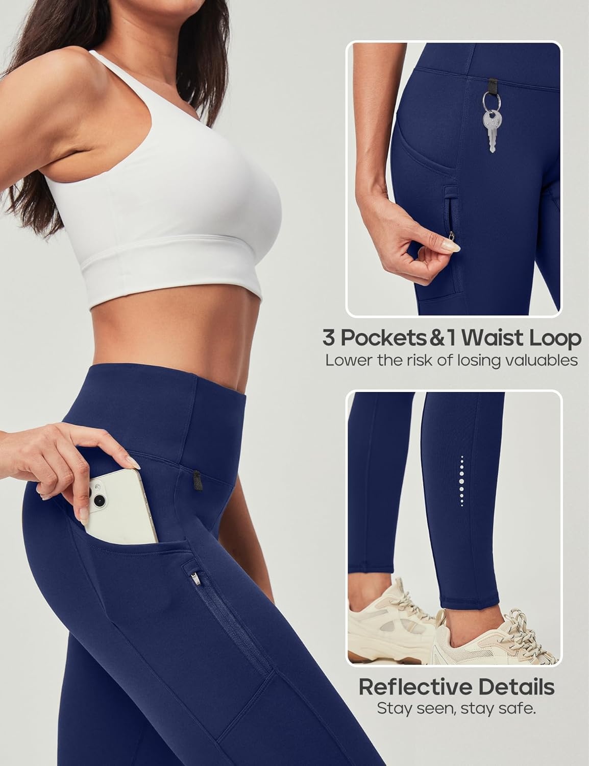 image:imageHeathyoga Fleece Lined Leggings Women with Pockets Waterproof Hiking Pants Women Warm Thermal Leggings Winter Pants RunningBlue