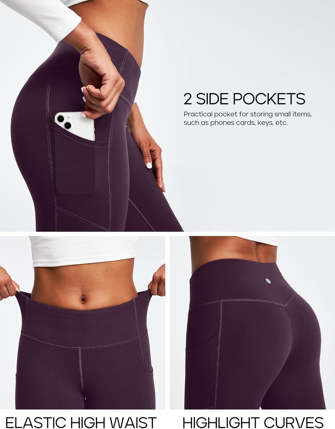 image:imageHeathyoga Fleece Lined Leggings with Pockets for Women Thermal Leggings Warm Leggings Women Winter High Waisted Yoga PantsDark Purple