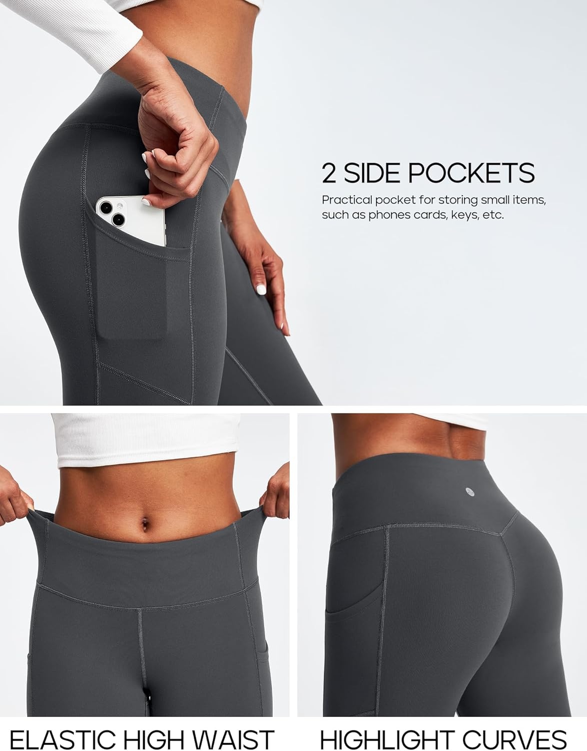 image:imageHeathyoga Fleece Lined Leggings with Pockets for Women Thermal Leggings Warm Leggings Women Winter High Waisted Yoga PantsGrey
