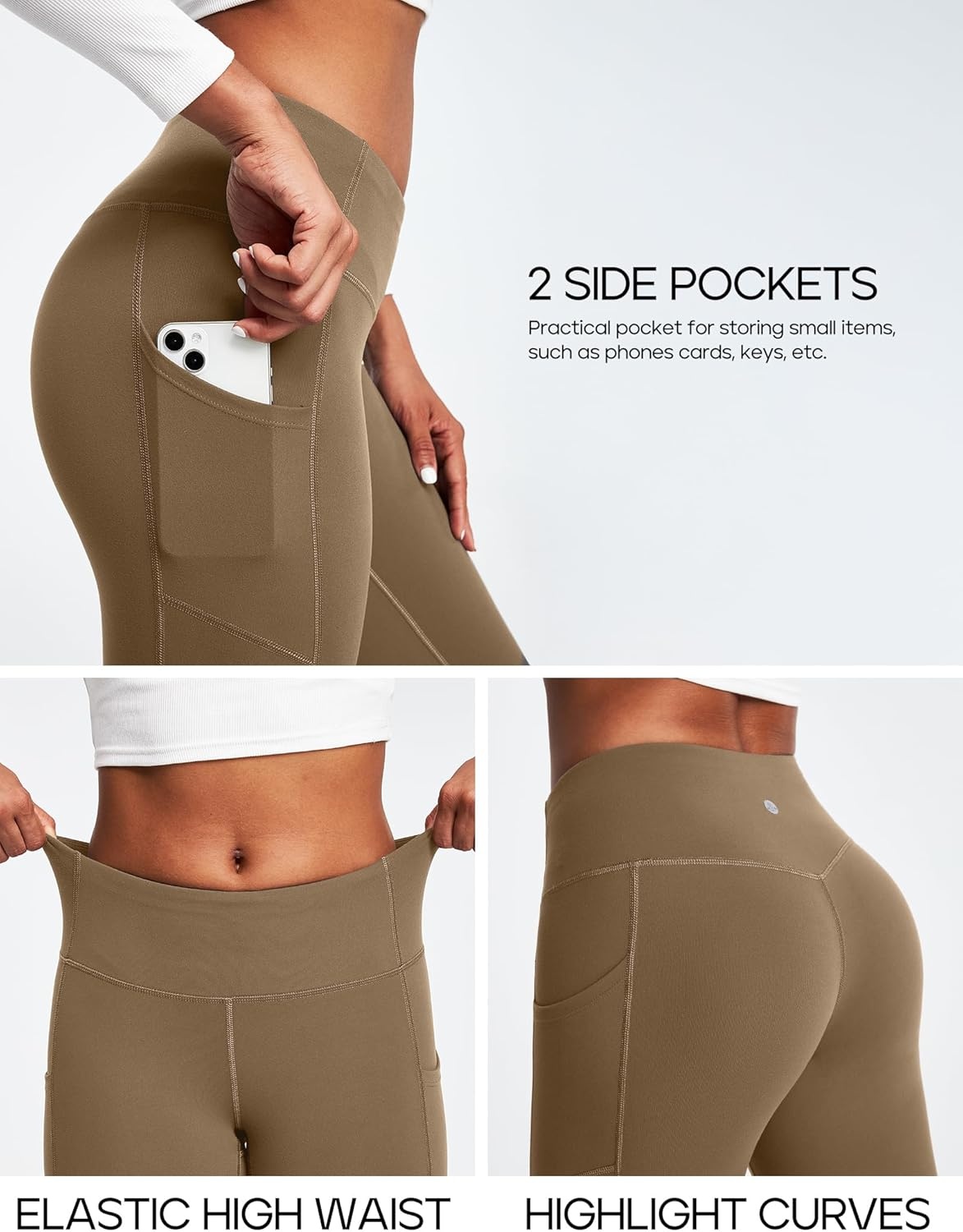 image:imageHeathyoga Fleece Lined Leggings with Pockets for Women Thermal Leggings Warm Leggings Women Winter High Waisted Yoga PantsKhaki