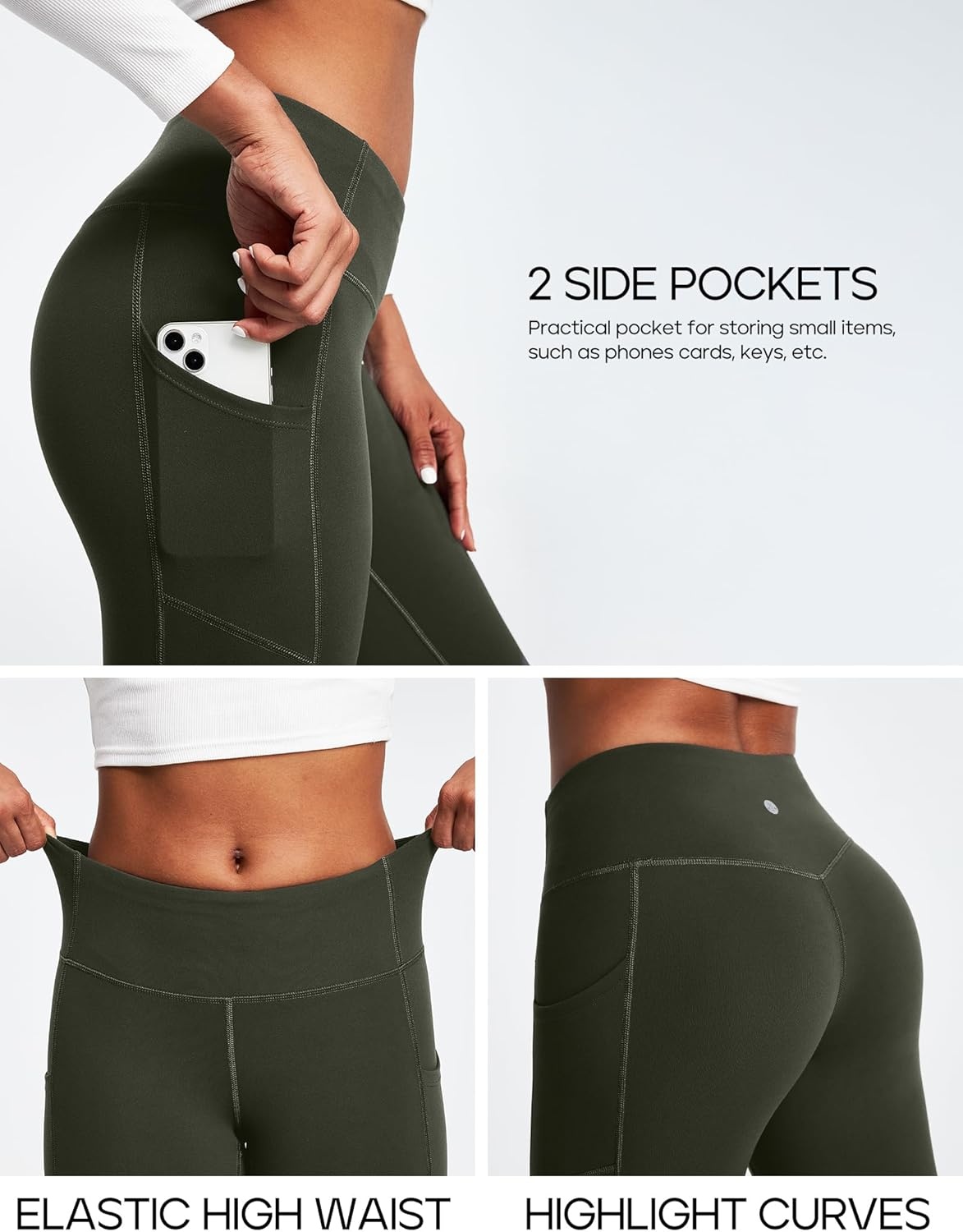 image:imageHeathyoga Fleece Lined Leggings with Pockets for Women Thermal Leggings Warm Leggings Women Winter High Waisted Yoga PantsLegacy Green