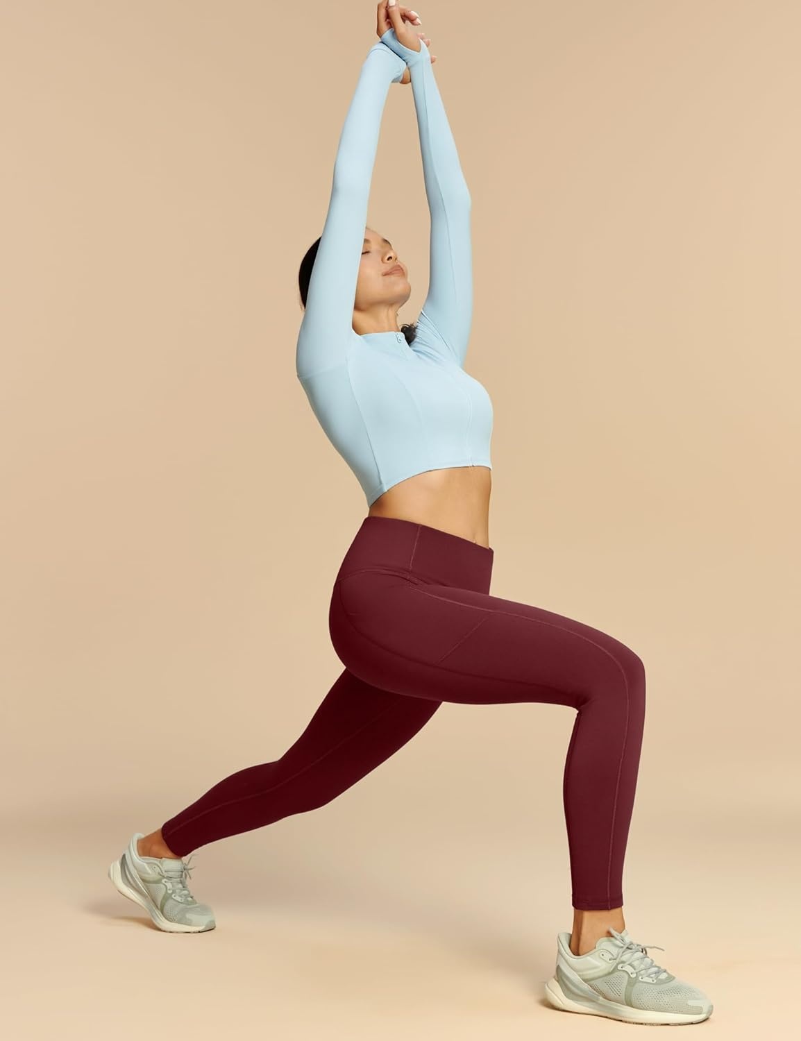 image:imageHeathyoga Fleece Lined Leggings with Pockets for Women Thermal Leggings Warm Leggings Women Winter High Waisted Yoga PantsWine