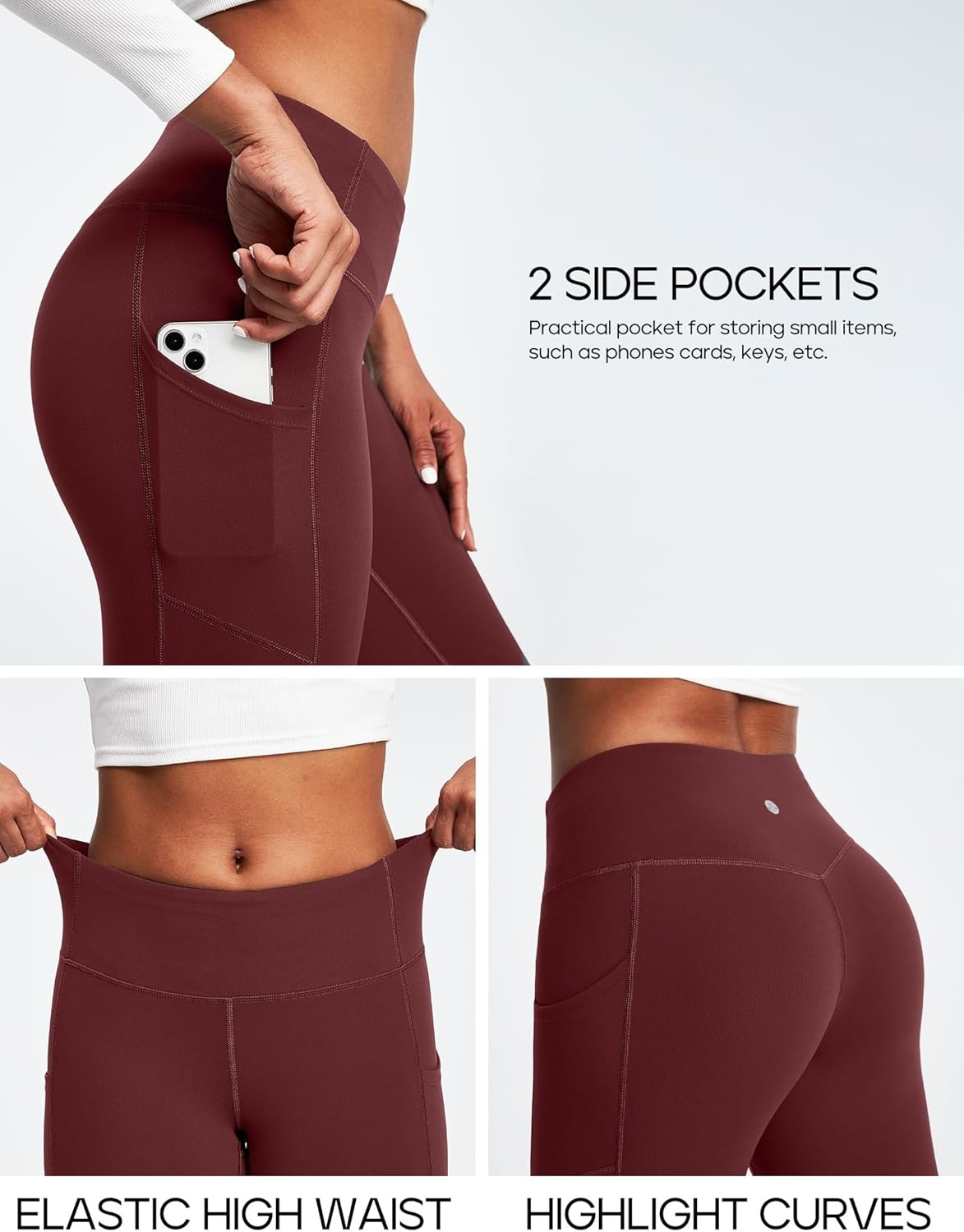 image:imageHeathyoga Fleece Lined Leggings with Pockets for Women Thermal Leggings Warm Leggings Women Winter High Waisted Yoga PantsWine