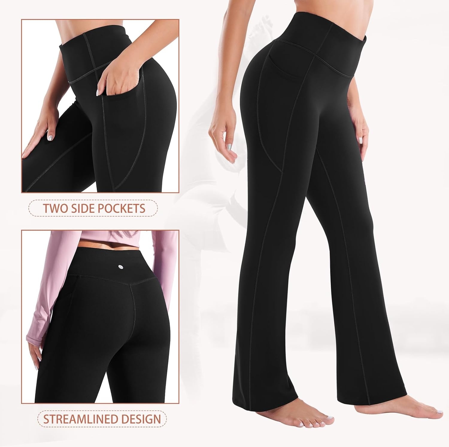 image:imageHeathyoga Fleece Lined Pants Women Yoga Pants with Pockets for Women Thermal Pants High Waist Flare Leggings for WinterBlack