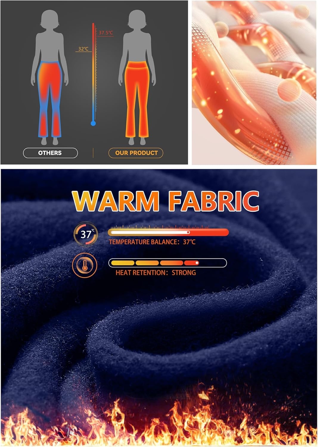 image:imageHeathyoga Fleece Lined Pants Women Yoga Pants with Pockets for Women Thermal Pants High Waist Flare Leggings for WinterBlue