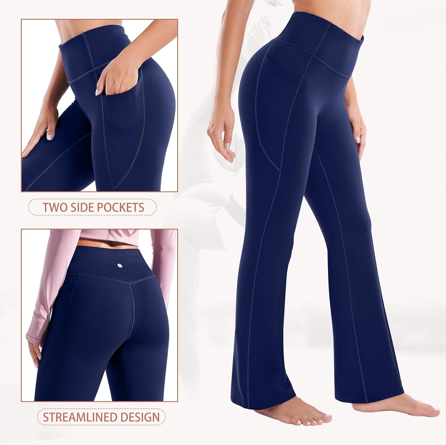 image:imageHeathyoga Fleece Lined Pants Women Yoga Pants with Pockets for Women Thermal Pants High Waist Flare Leggings for WinterBlue