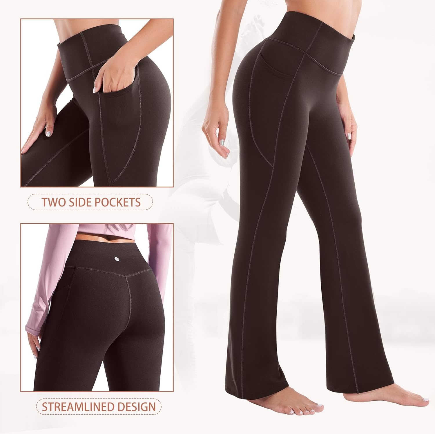 image:imageHeathyoga Fleece Lined Pants Women Yoga Pants with Pockets for Women Thermal Pants High Waist Flare Leggings for WinterEspresso
