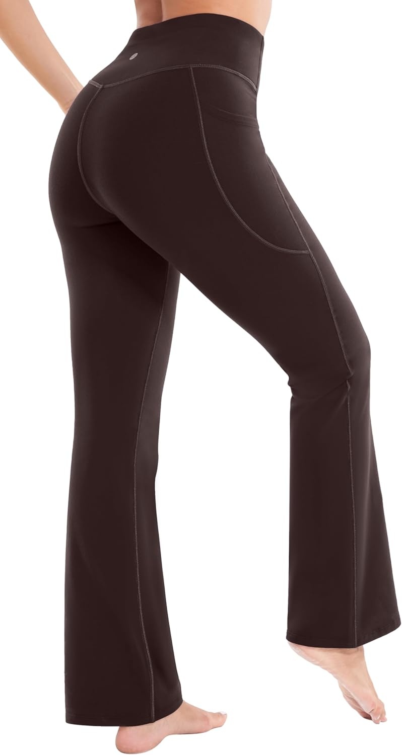 image:imageHeathyoga Fleece Lined Pants Women Yoga Pants with Pockets for Women Thermal Pants High Waist Flare Leggings for WinterEspresso
