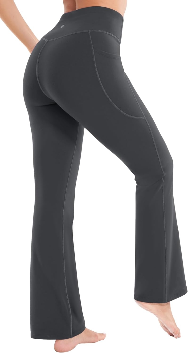 image:imageHeathyoga Fleece Lined Pants Women Yoga Pants with Pockets for Women Thermal Pants High Waist Flare Leggings for WinterGrey
