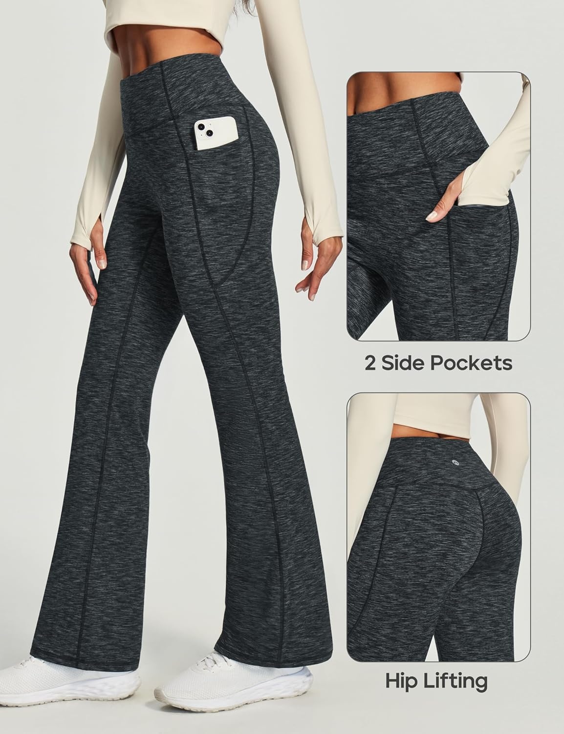 image:imageHeathyoga Fleece Lined Pants Women Yoga Pants with Pockets for Women Thermal Pants High Waist Flare Leggings for WinterInk