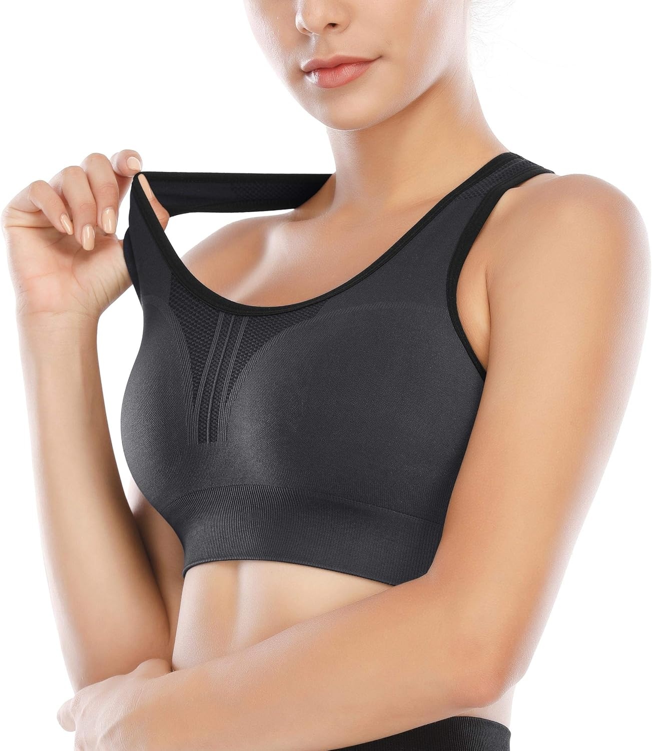 image:imageHeathyoga High Impact Sports Bras for Women High Support Padded Sports Bra Pack Racerback Bras for Women Workout Bra Sets3 Packsblackbluegrey