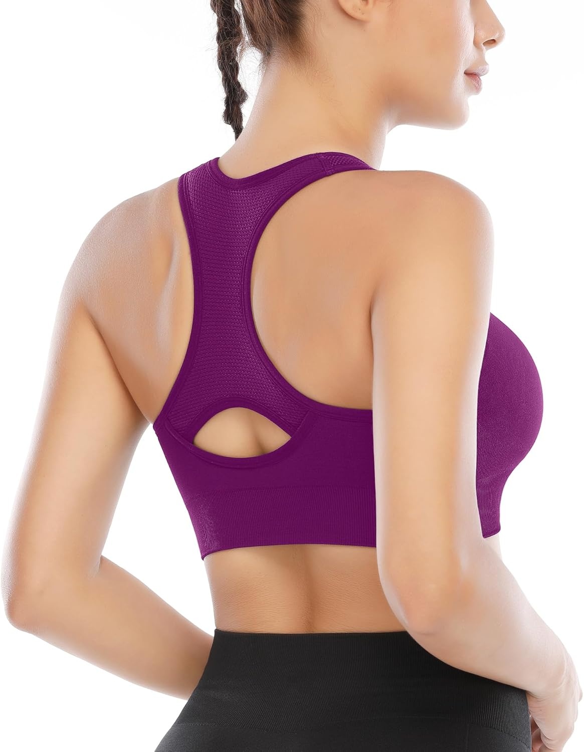 image:imageHeathyoga High Impact Sports Bras for Women High Support Padded Sports Bra Pack Racerback Bras for Women Workout Bra Sets4 Packsblackbluegreymagenta Purple