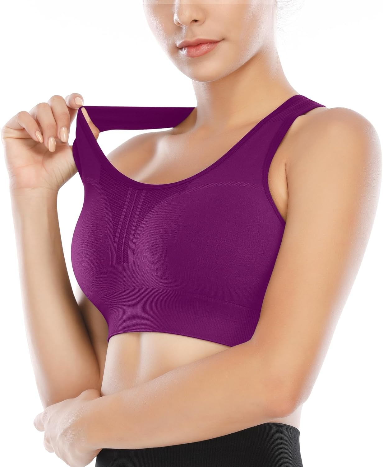 image:imageHeathyoga High Impact Sports Bras for Women High Support Padded Sports Bra Pack Racerback Bras for Women Workout Bra Sets4 Packsblackbluegreymagenta Purple